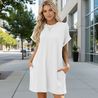 Vestido casual de playa con mangas cortas y vuelo