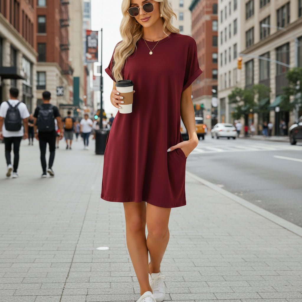 Vestido casual de playa con mangas cortas y vuelo