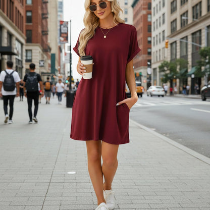 Vestido casual de playa con mangas cortas y vuelo