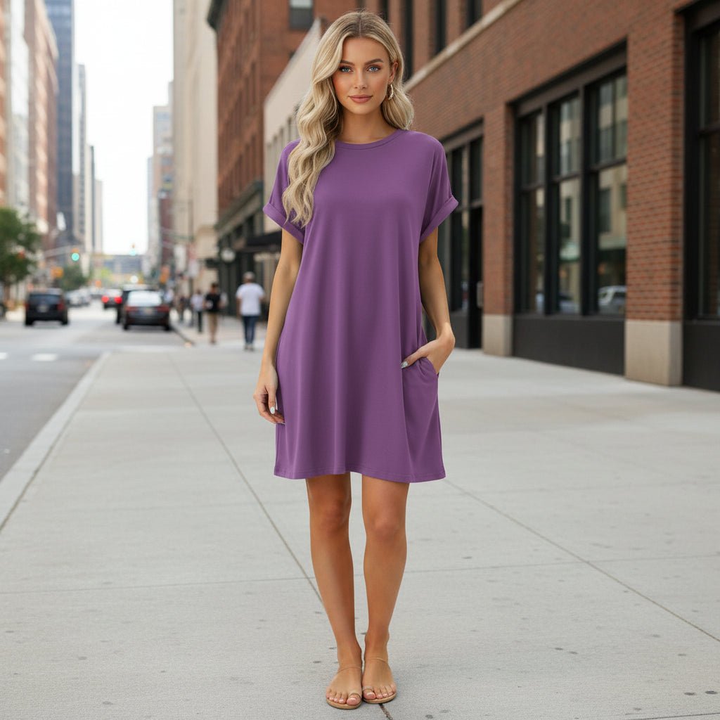 Vestido casual de playa con mangas cortas y vuelo