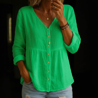 Breathable Linen Blouse V Neck