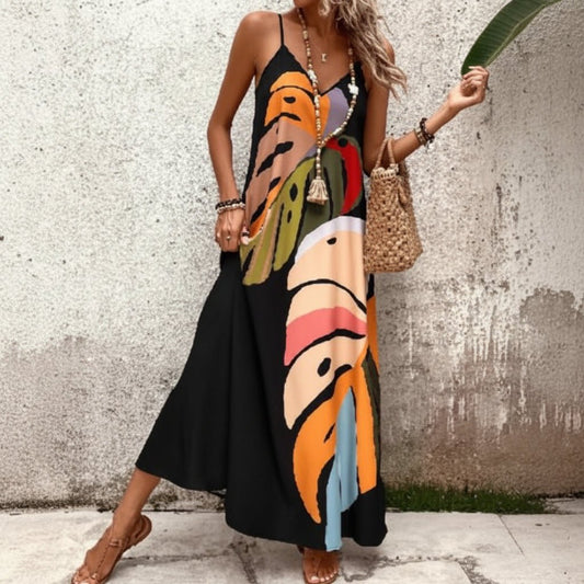 Vestido maxi relajado de cebra