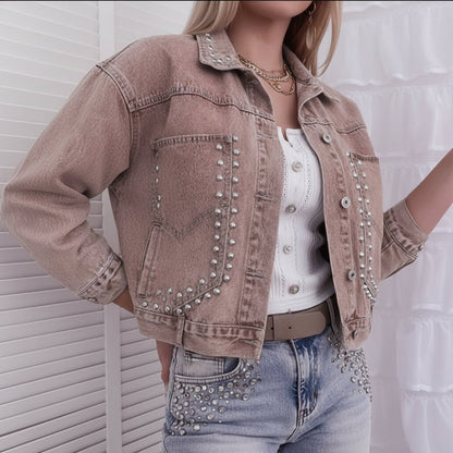 Chic Denim Pearl Pocket Jacket