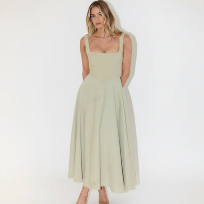 Square Neck Midi Dress for Work