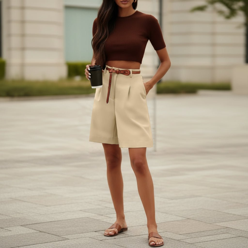 High Waisted Wide Leg Bermuda Shorts