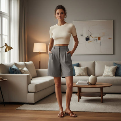 High Waisted Wide Leg Bermuda Shorts