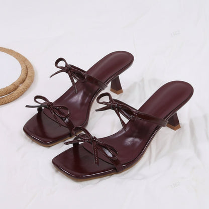 Bow Kitten Heel Slide Sandals
