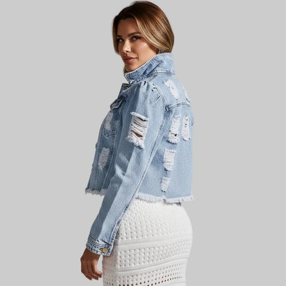 Distressed Cropped Denim Jacket