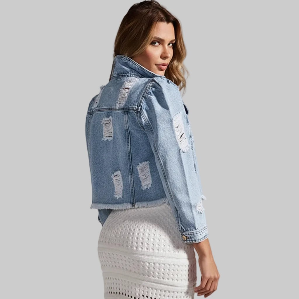 Distressed Cropped Denim Jacket