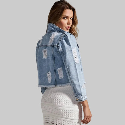 Distressed Cropped Denim Jacket