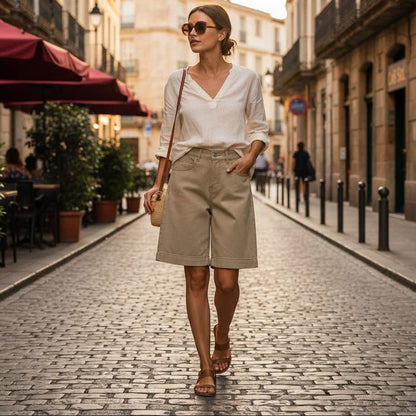 High Waisted Chino Bermuda Shorts