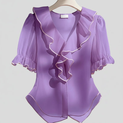 Structured Pleated Puff Sleeve Top