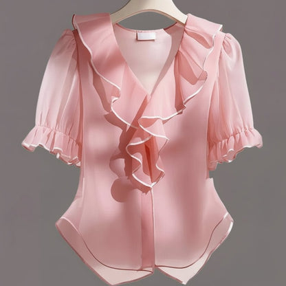 Structured Pleated Puff Sleeve Top