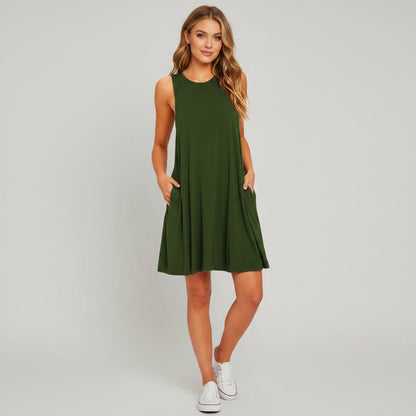 Casual Pleated Cotton Tank Dress