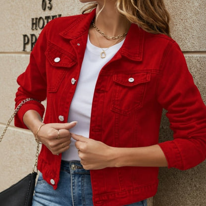 Leichte Jeansjacke mit kariertem Besatz