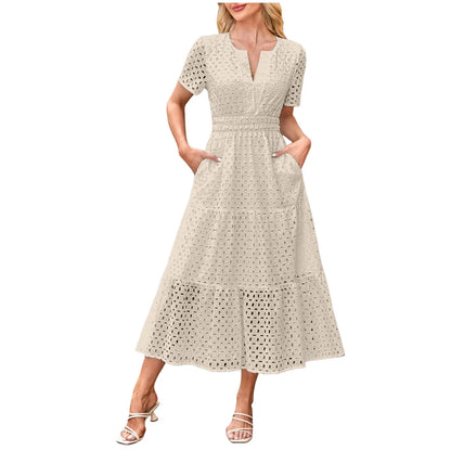 V Neck Ruffle Hem A Line Maxi Dress