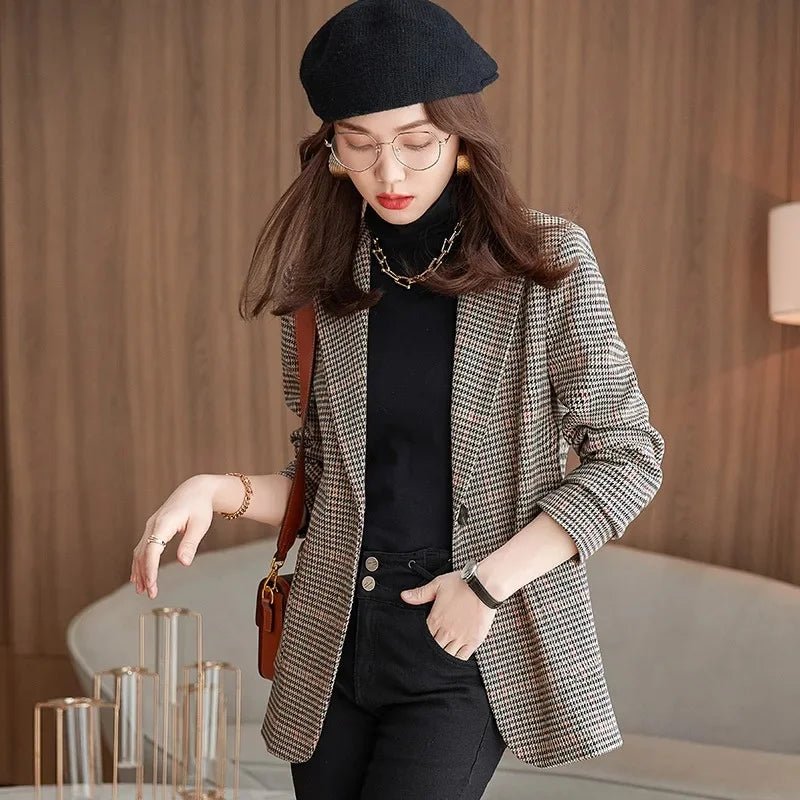 Plaid Slim Fit Collarless Blazer Jacket Lightweight