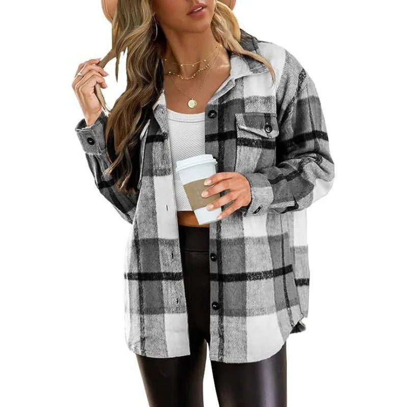 Cozy Plaid Shacket Pockets