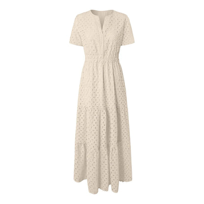 V Neck Ruffle Hem A Line Maxi Dress
