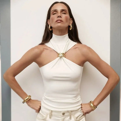 Metallic Ring Halter Top