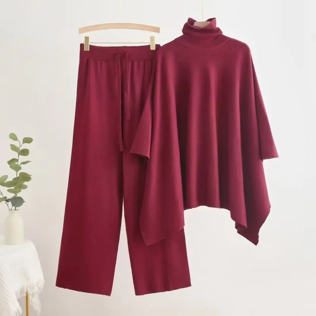 Batwing Sleeve Cardigan And Pants Knit Set