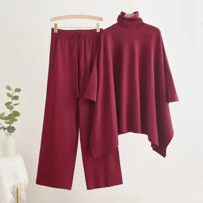 Batwing Sleeve Cardigan And Pants Knit Set
