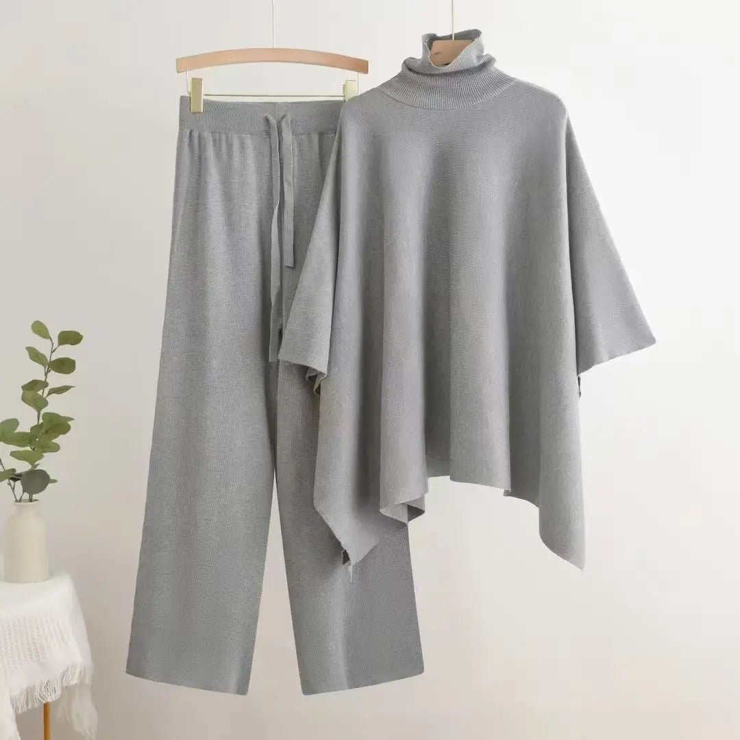 Batwing Sleeve Cardigan And Pants Knit Set