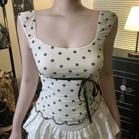 Polka Dot Square Neck Slim Fit Top