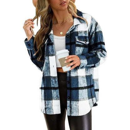 Cozy Plaid Shacket Pockets
