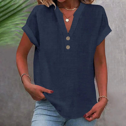 Breathable Linen Top V Neck