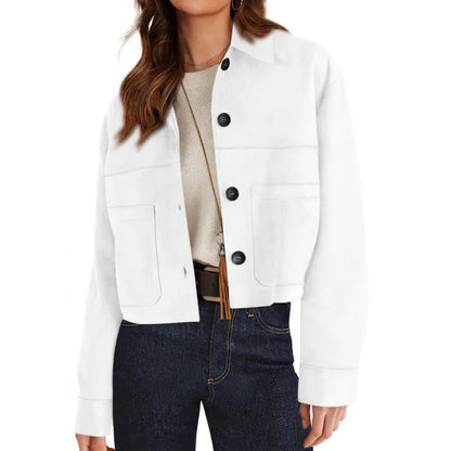 Faux Suede Cropped Jacket Soft Casual Style