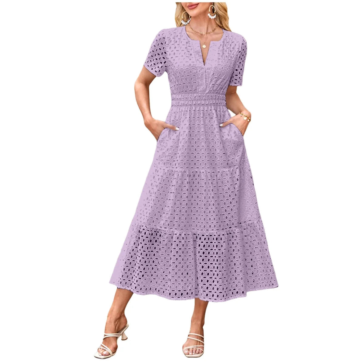 V Neck Ruffle Hem A Line Maxi Dress