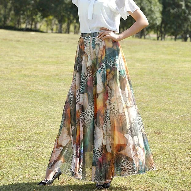 Airy Chiffon Floral Maxi Skirt