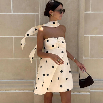Polka Dot One Shoulder Mini Dress