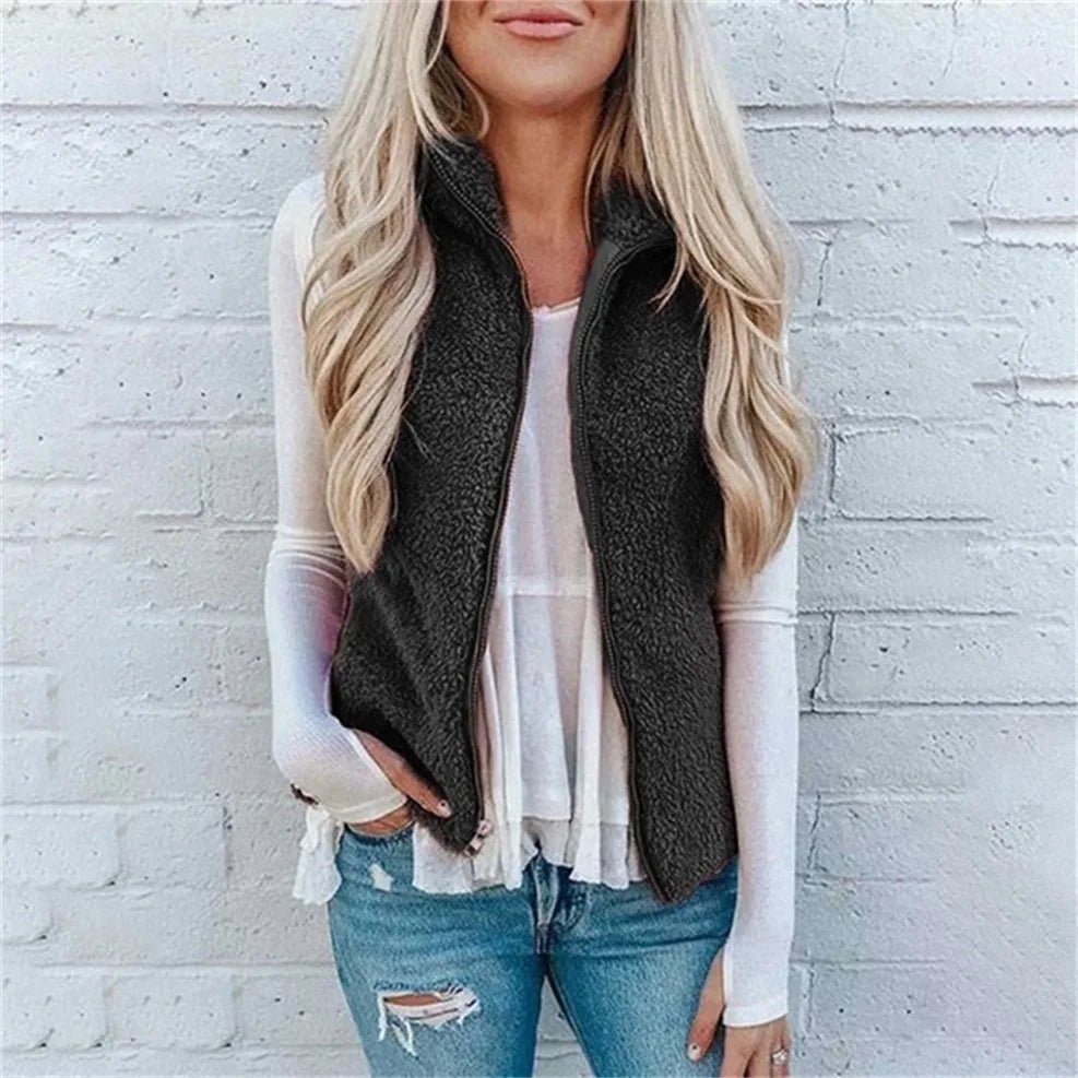 Cozy Leopard Print Zip Vest