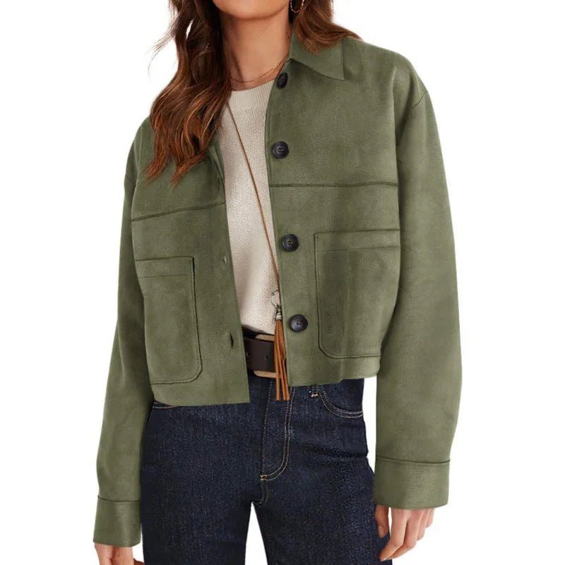 Faux Suede Cropped Jacket Soft Casual Style
