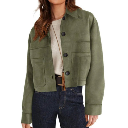 Faux Suede Cropped Jacket Soft Casual Style