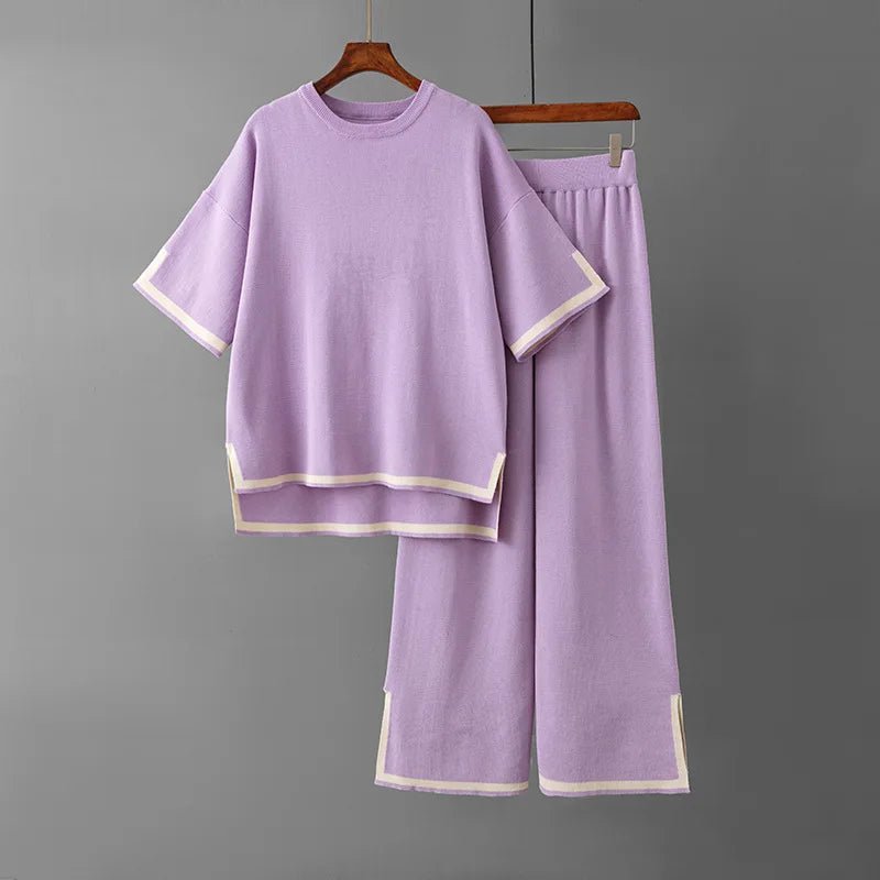 Patchwork Knit Set Short Sleeve