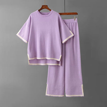 Patchwork Knit Set Short Sleeve