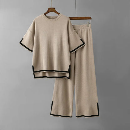 Patchwork Knit Set Short Sleeve