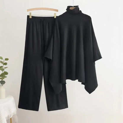 Batwing Sleeve Cardigan And Pants Knit Set