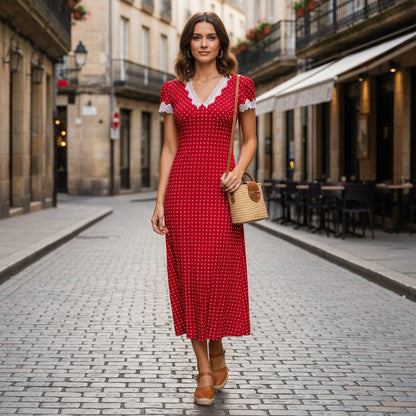 Maxikleid mit V-Ausschnitt und Polka-Dots