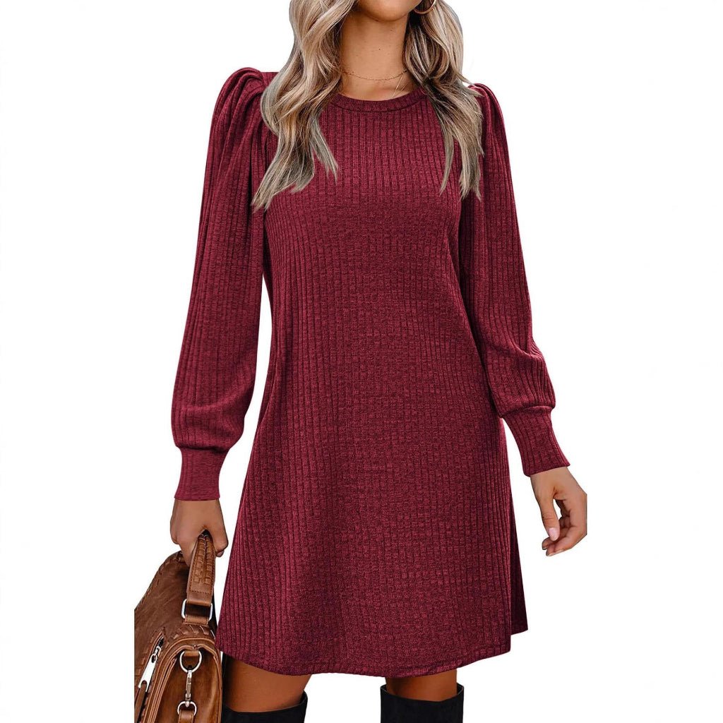 Kaia | Women's Ribbed Puff Sleeve Jumper Dress for Winter