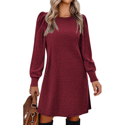 Kaia | Women's Ribbed Puff Sleeve Jumper Dress for Winter