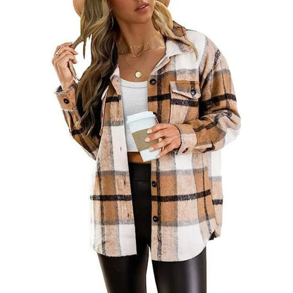 Cozy Plaid Shacket Pockets