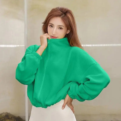 Cozy Fleece Zippered Cropped Jacket