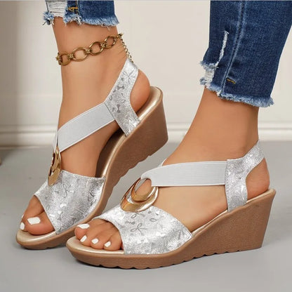 Metal Accent T Strap Sandals