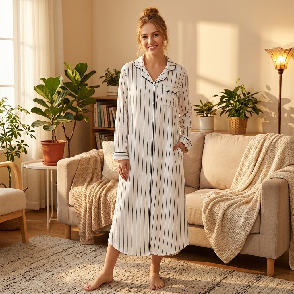 Striped Long-Sleeve Lounge Dress