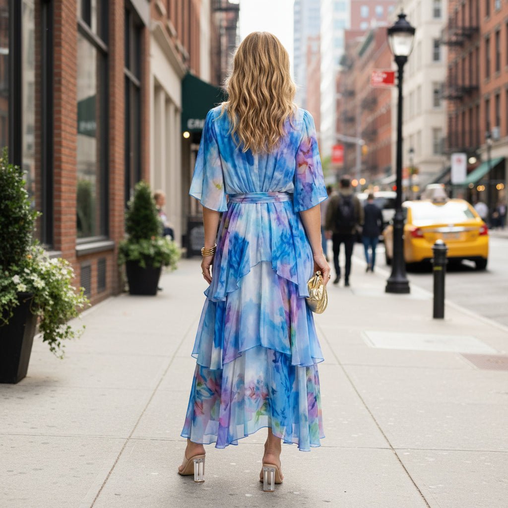 Flowy V-Neck Tie-Waist Maxi Dress