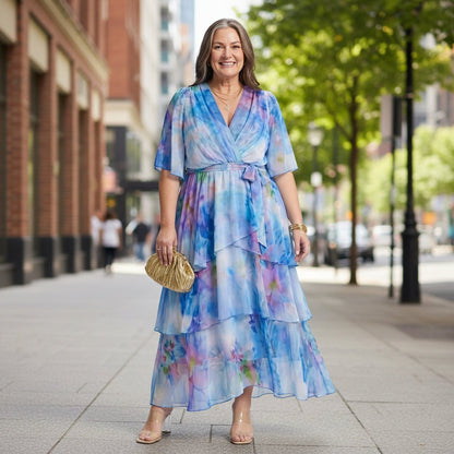 Flowy V-Neck Tie-Waist Maxi Dress